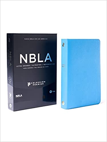 Biblia NBLA - Letra Grande - Colección Premier - Piel Genuina de Cabra Azul