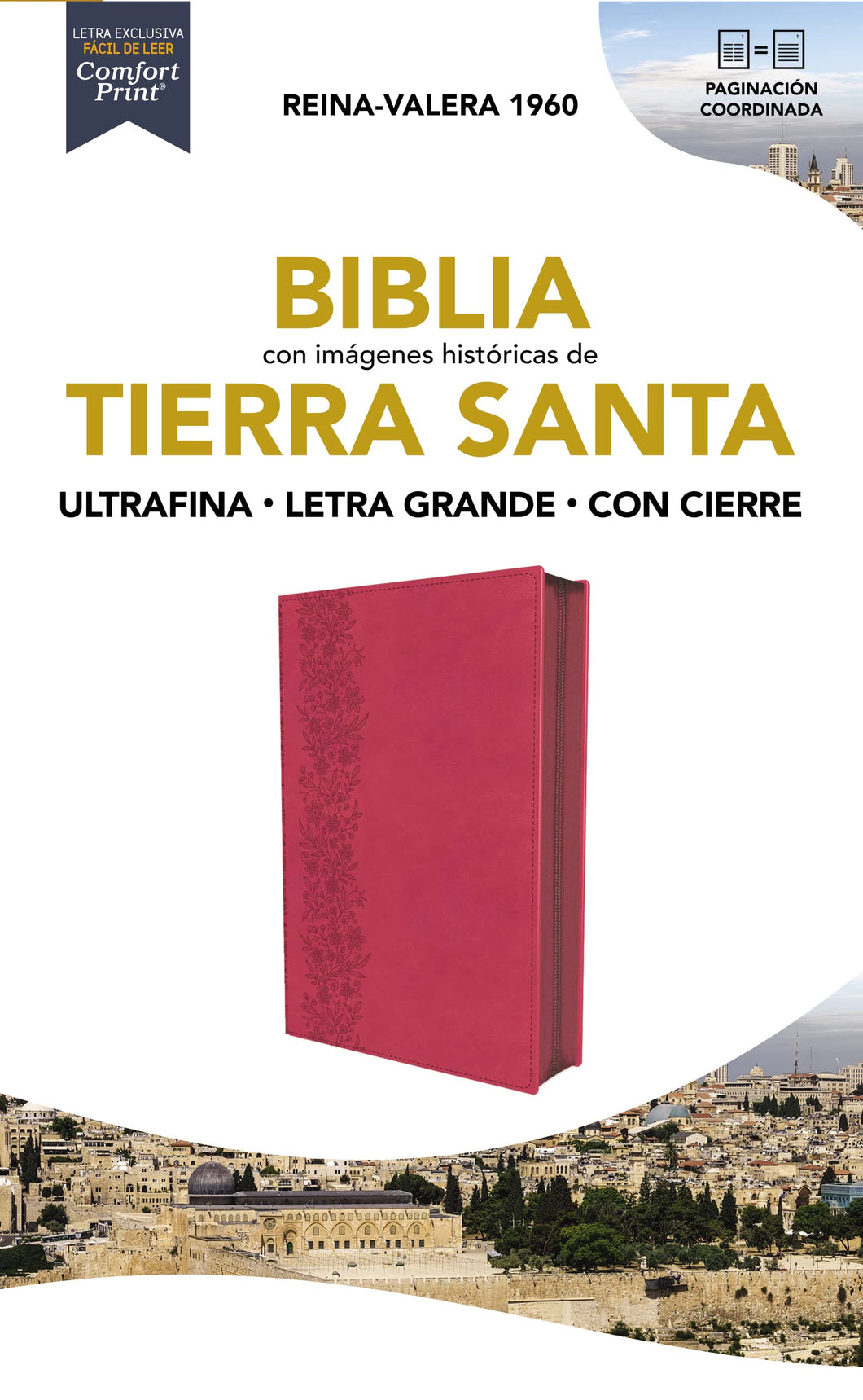 Biblia RVR60 - Tierra Santa - Letra Grande - Símil Piel Fucsia - Con Cierre