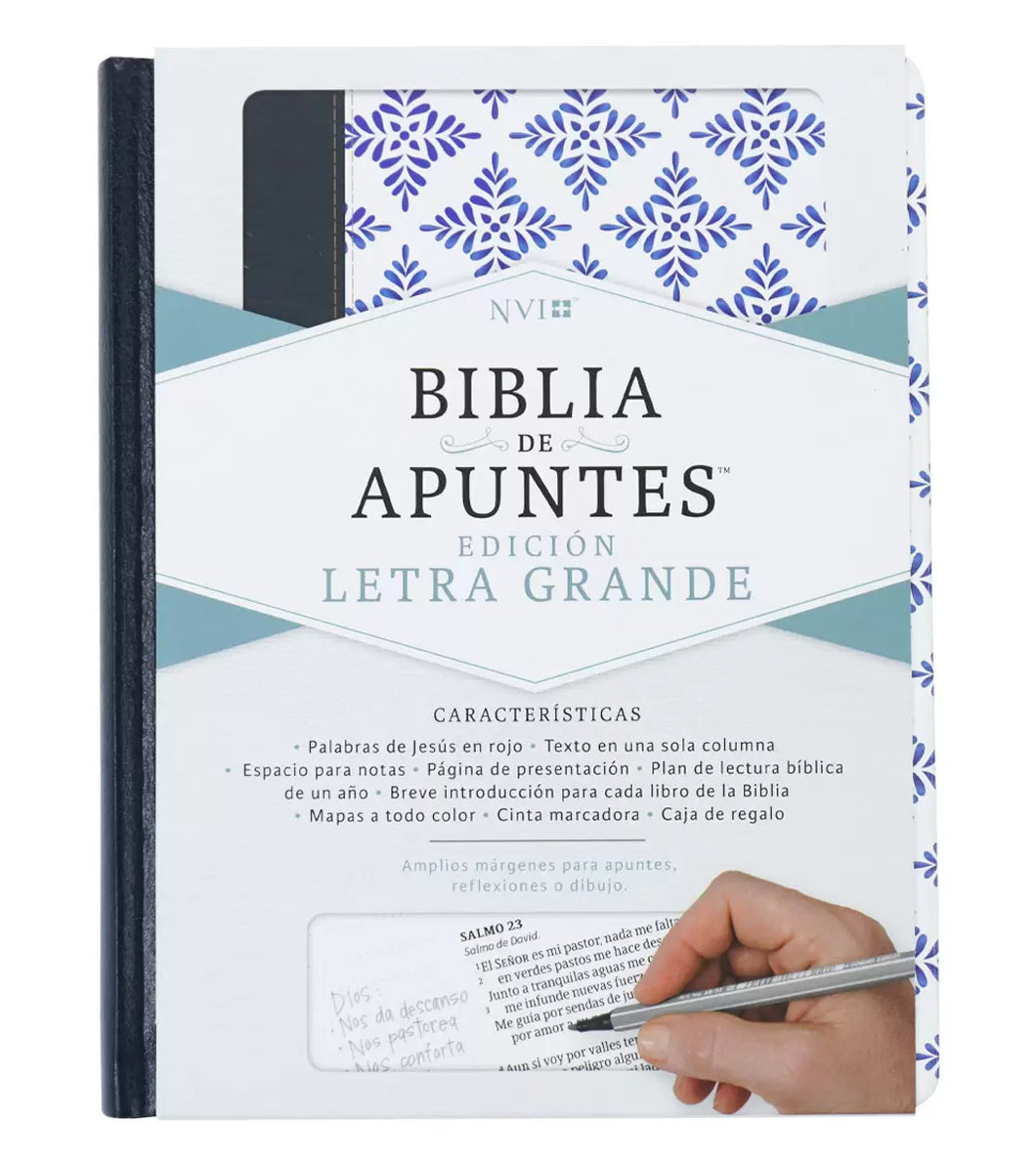 Biblia de Apuntes NVI Letra Grande - Blanco y Azul, Símil Piel