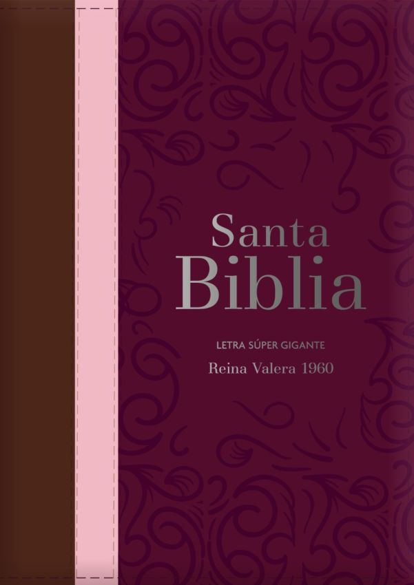 Biblia RVR 1960 Letra Súper Gigante Tricolor Guinda/Rosa/Marrón con Índice y Cierre