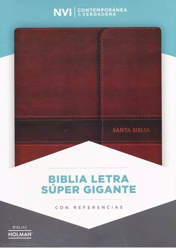 Biblia NVI Letra Súper Gigante Marrón Con Solapa y Iman Con Cierre Con Indice