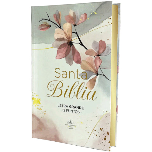 Biblia RVR 1960 Letra Grande Tamaño Manual Tapa Flex Pastel Rama Flores