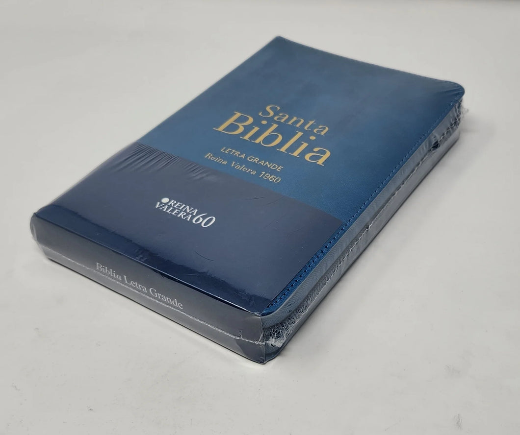 Biblia RVR 1960 Letra Grande Tamaño Manual Azúl Acero con Índice y Cierre
