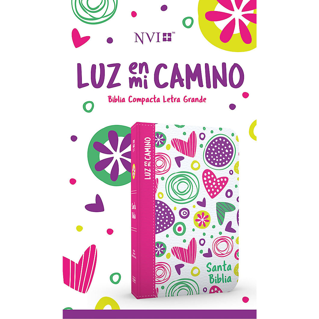 Biblia NVI Luz en M Camino Corazónes Multicolor Símil Piel