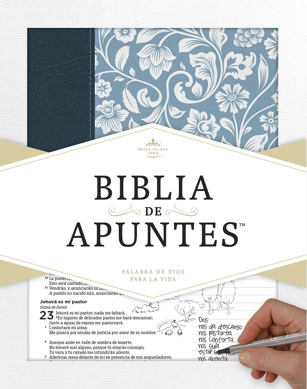 Biblia RVR 1960 de Apuntes Azul Piel Genuina y Tela Impresa